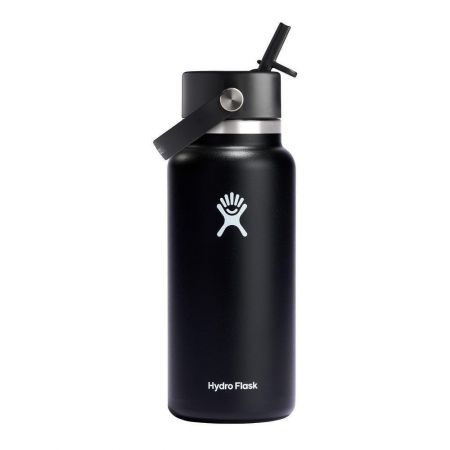 Hydro Flask Wide Flex Μπουκάλι Θερμός Ανοξείδωτο 946ml με Καλαμάκι και Λαβή Μαύρο |  στο MrBag.gr